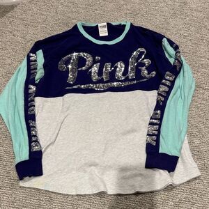 PINK Victoria's Secret Long Sleeve Tee - Navy and Light Blue